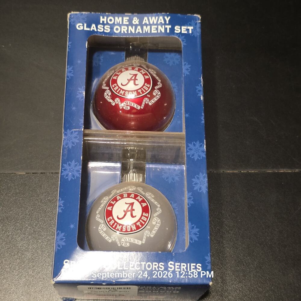 Alabama Crimson Tide Home Away Glass Christmas Ornaments Set of 2 Topperscot